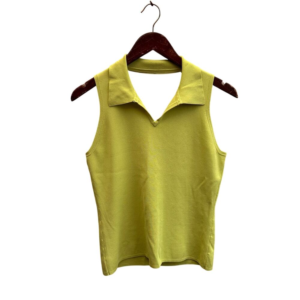 Y2K Etcetera Lime Green Backless Sleeveless Polo Top M